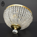 Plafonnier lustre art déco guirlandes de perles pointe diamant cristal laiton ancien