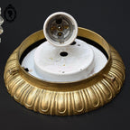 Plafonnier lustre demi sphère pointe diamant verre laiton vintage