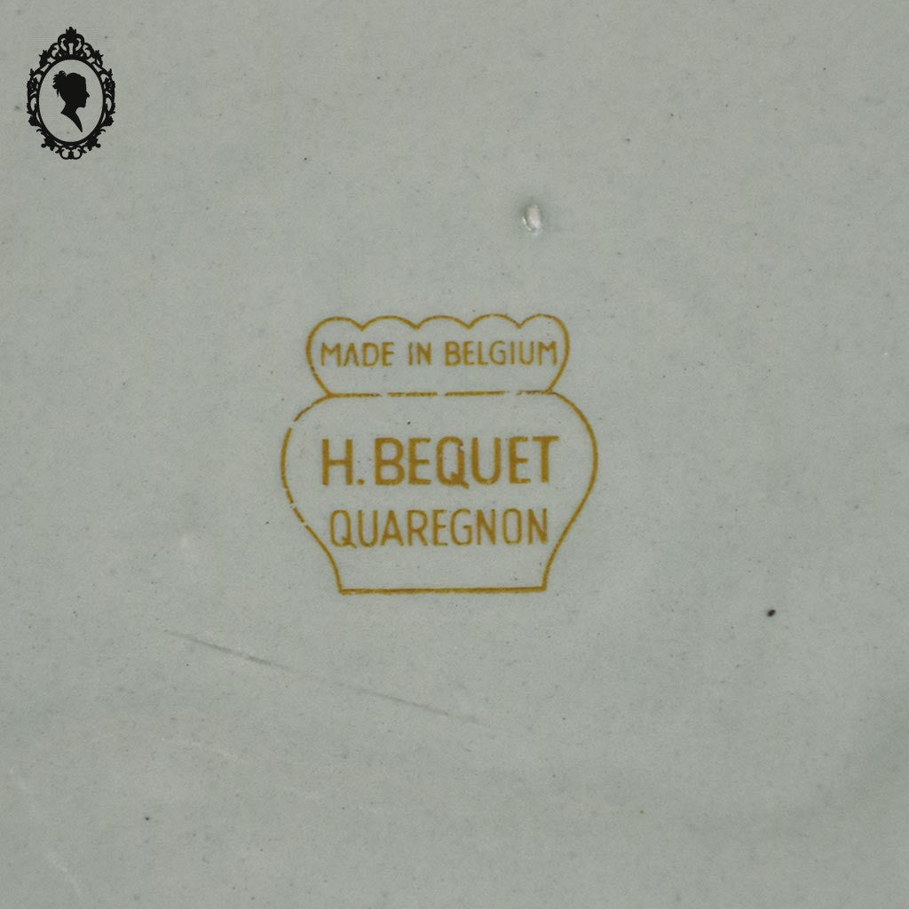Plat oiseau en faïence style barbotine vert nacré H. Bequet Belgique L 33 cm vintage