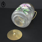 Sceau pot à biscuits verre mat fleur émaillée rose jaune vert ancien art nouveau