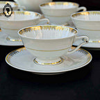 Service 12 tasses à café pots cafetière sucrier porcelaine fine UC Limoges blanc doré