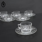 Service 8 tasses et sous tasses à café Arcopal France verre blanc transparent vintage
