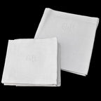 Service nappe et 12 serviettes de table anciennes damassées blanches monogramme JR