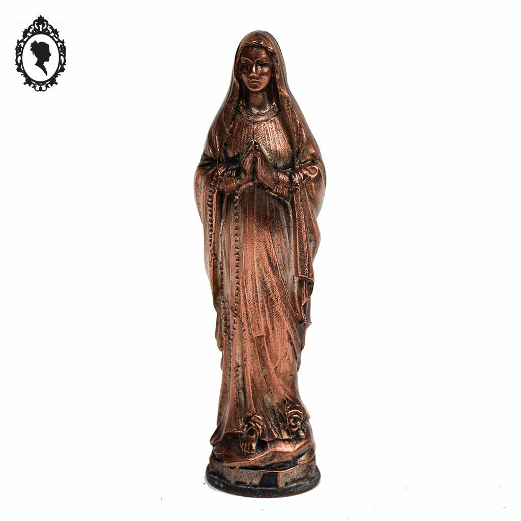 Statue Vierge Marie en métal orange objet religieux ancien vintage H 15 cm