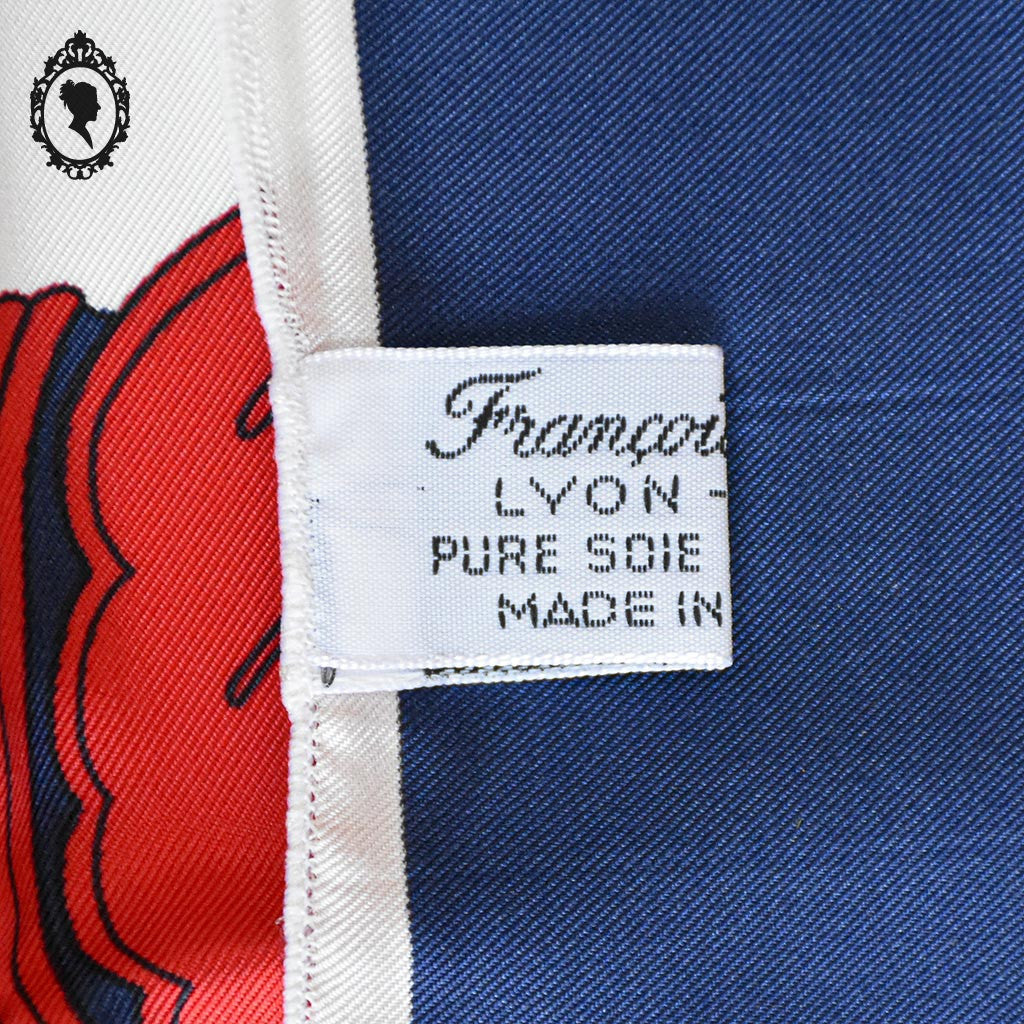 Superbe foulard soie collection La Prévention Routière rare bleu blanc rouge vintage
