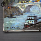 Tableau peinture à l’huile Notre Dame de Paris souvenir Montmartre 1983 18 x 14 cm