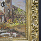 Tableau peinture à l’huile paysage mas Provence signé Guerard sur isorel vintage
