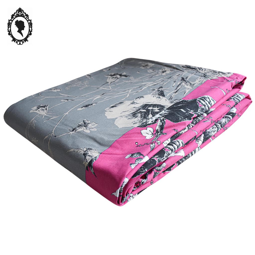 Tissu coupon ameublement coton fleuri gris noir rose Yin Yang Paris 325 x 285 cm
