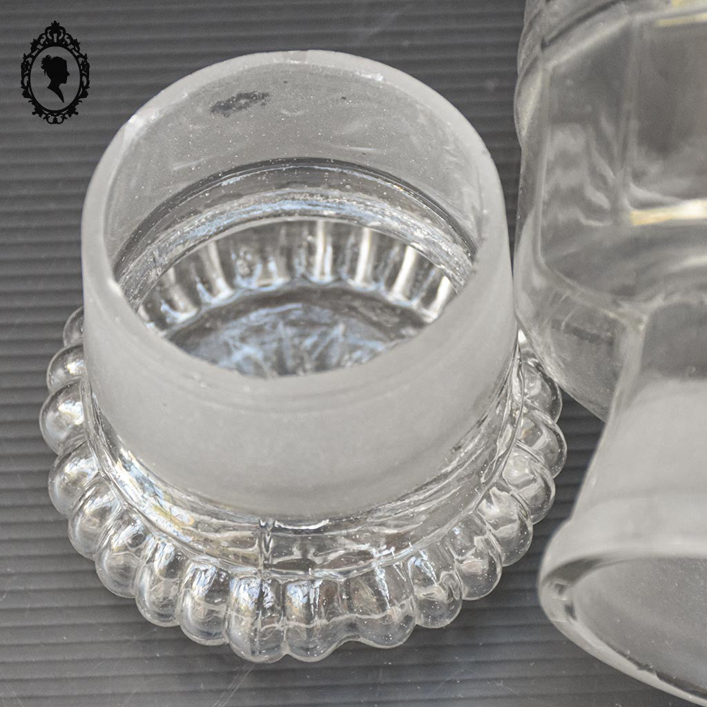 Pot en verre soufflé flacon Apothicaire pharmacie couvercle forme tonneau ancien