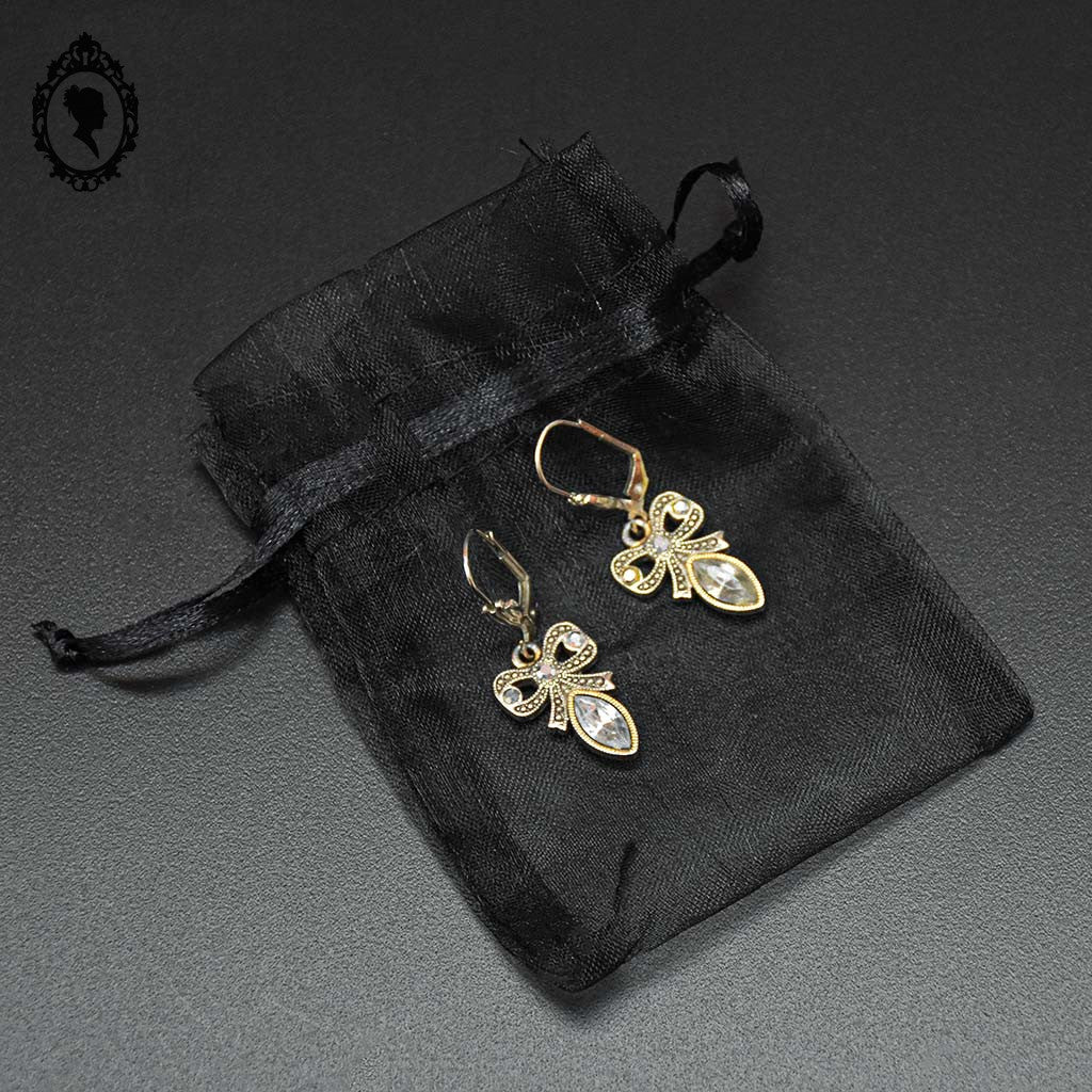 Boucles d’oreilles percées nœud avec strass marcassite pampilles métal gris