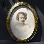 Cadre Art déco Art nouveau ancien ovale doré photo portrait femme sépia