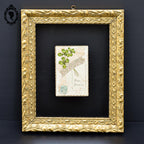 Cadre doré « Porte Bonheur » carte postale entre 2 verres Art Nouveau