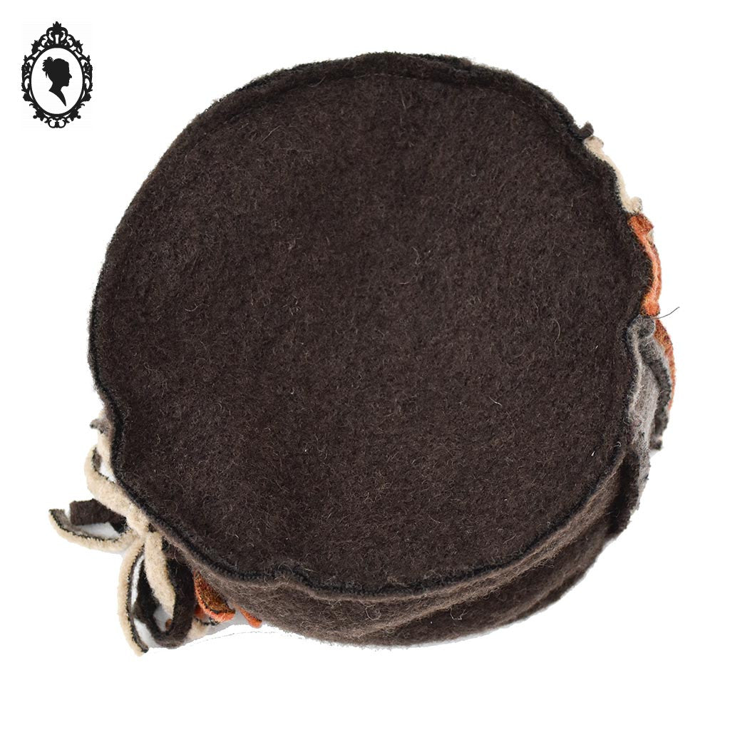 Chapeau femme laine marron foncé fleur NEUF Taille S 54 cm