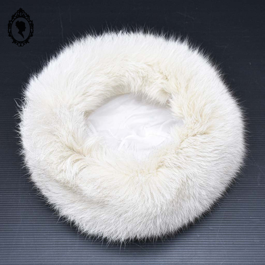 Chapeau toque véritable fourrure blanche pour femme vintage T 60 61