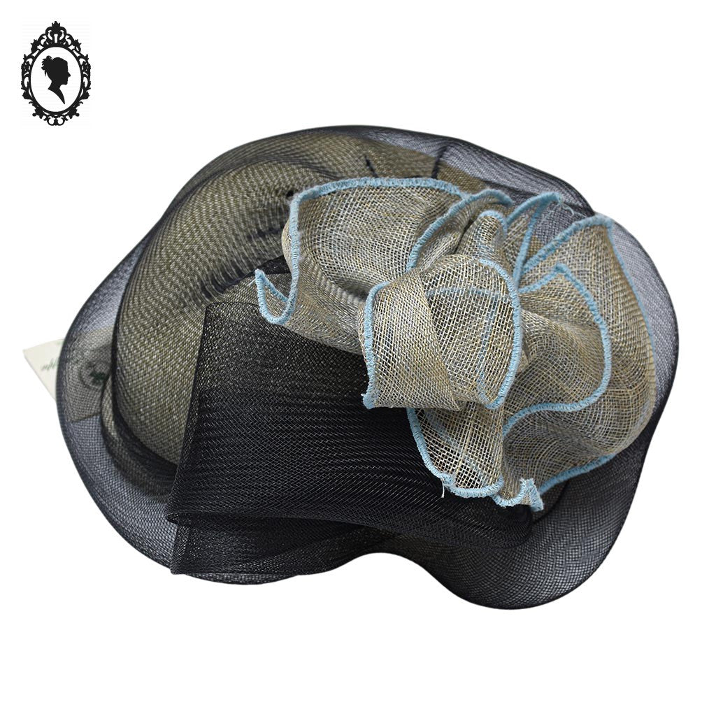 Chic chapeau été femme beige noir bleu fibre naturelle T M / 57 cm