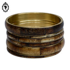 Chic ensemble 6 bracelets rigides joncs laiton effet bois vintage