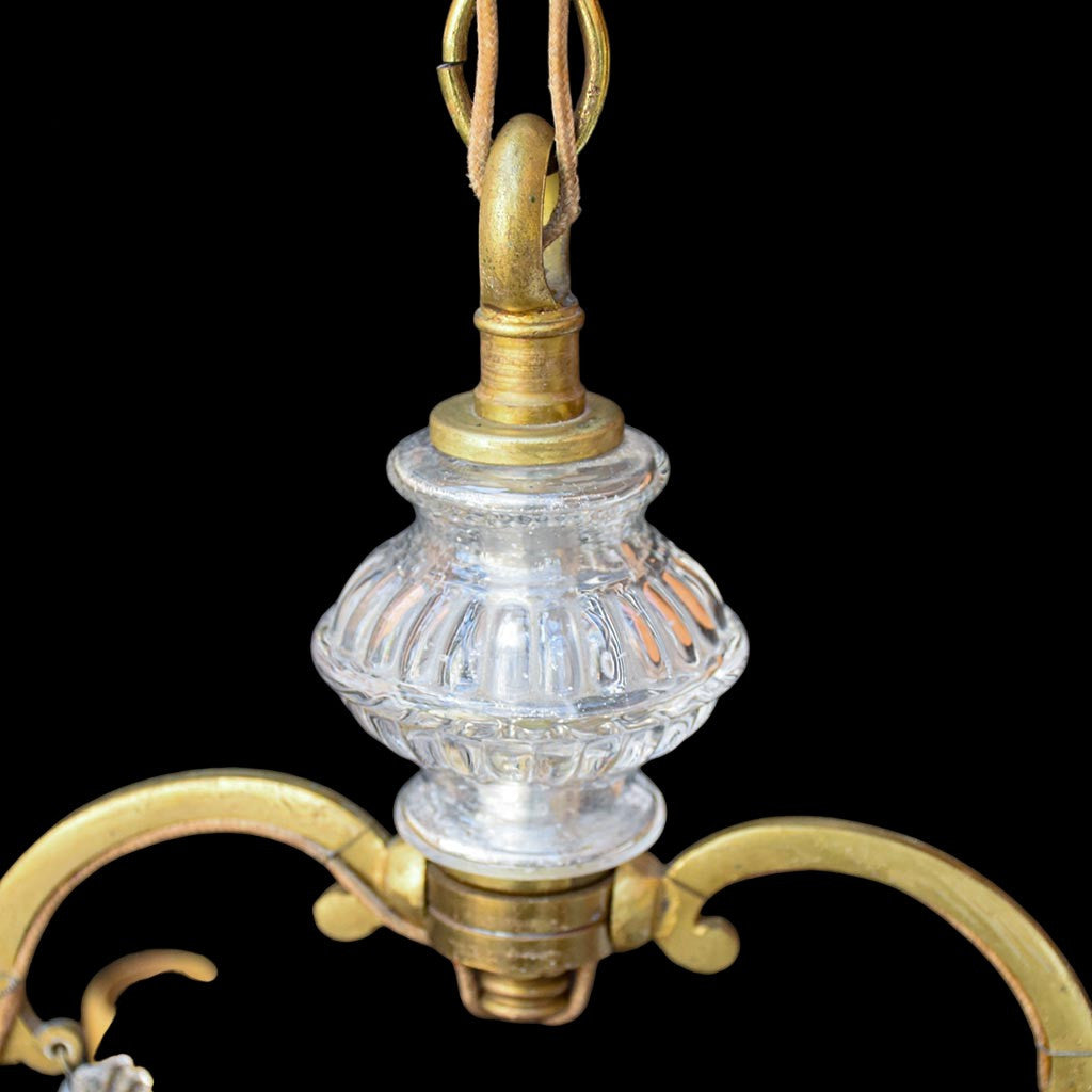 Chic lustre cage à pampilles en bronze doré 5 feux ancien vintage