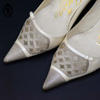 Chics escarpins à talon italien en cuir beige nacré Linca ou Limca P 36 vintage