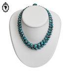 Collier ancien art déco 2 rangs de perles bleu porcelaine émaillée effet marbré