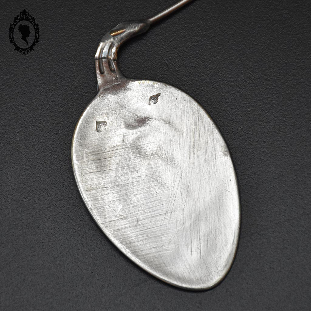 Collier original couvert ancien rond rigide en métal argent d’une cuillère vintage
