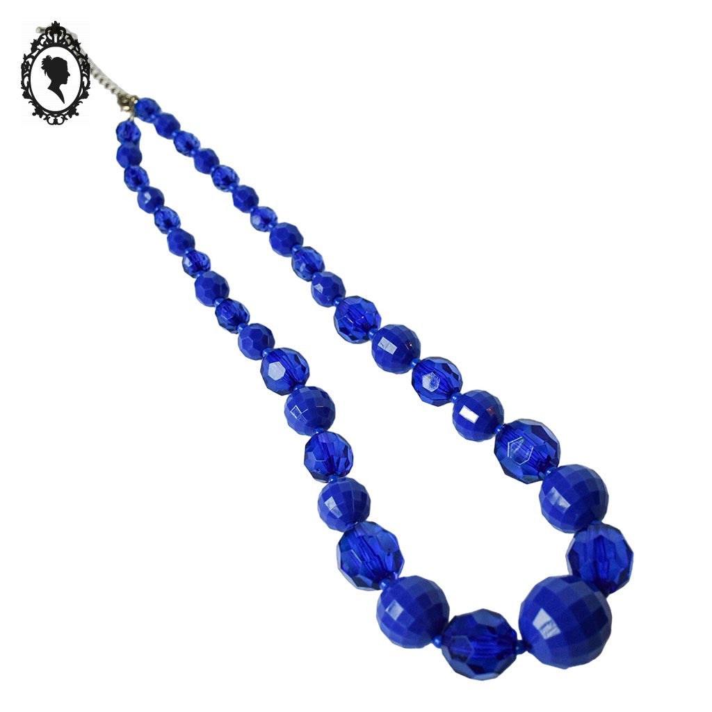 Collier perles à facettes en cascade bleu vif vintage