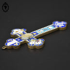 Croix en micro mosaïque de Roma Italienne photo verre H 10,5 cm ancienne