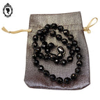 Élégant collier perle de verre facetté noir vintage ancien