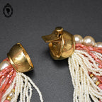 Élégant collier rose saumon beige multi rangs bijou fantaisie vintage