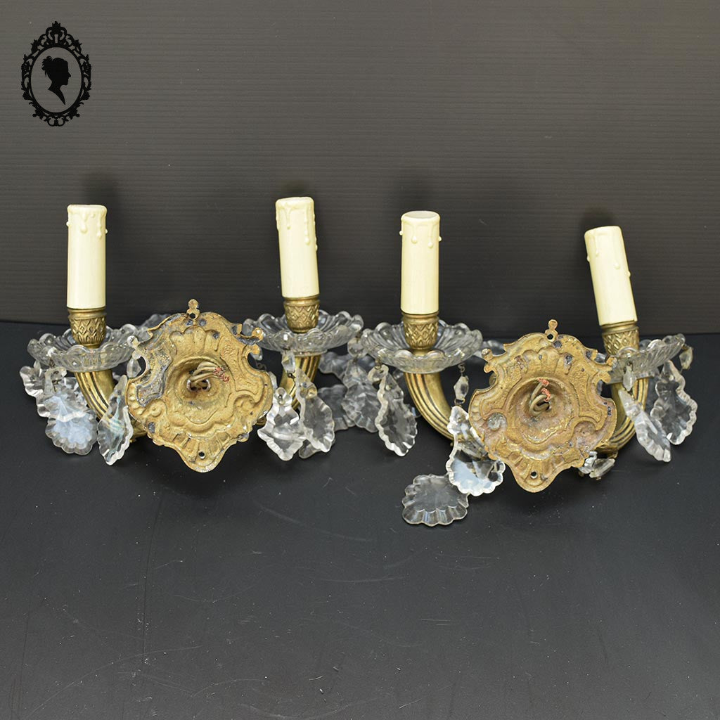 Elégante paire d’appliques en bronze doré pampilles baroque 2 lumières vintage