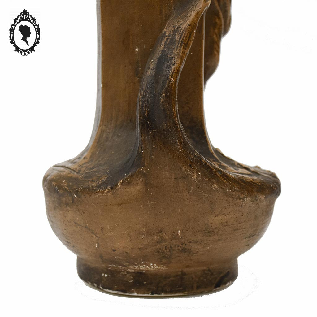 Grand vase Art Nouveau Gustave Van Vaerenbergh en plâtre marron ancien