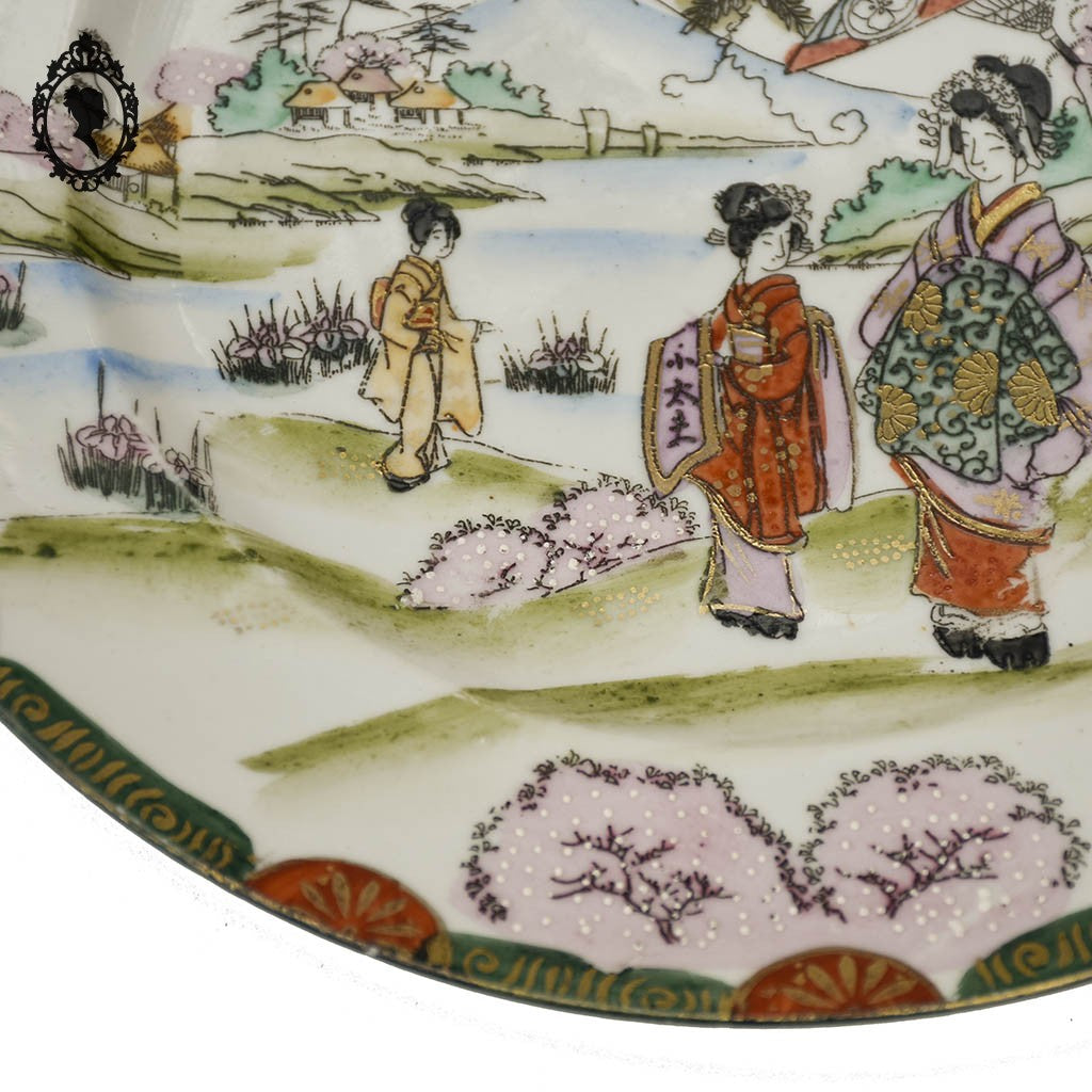 Lot 1 plat 4 assiettes art d’Asie porcelaine japonaise Japon Rokuzo signées 1920 1940 anciennes or
