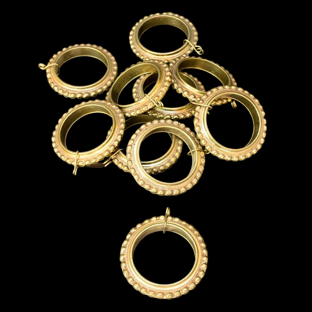 Lot 10 anneaux en bronze plein D 7,5 cm rang de perles accessoire pour rideau ancien