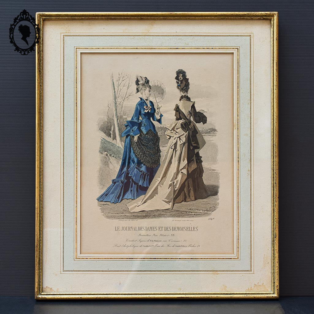 Lot 2 cadres le journal des Dames mode robes anciennes eaux fortes H 40 cm