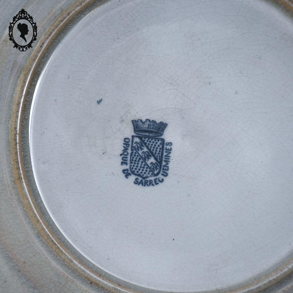 Lot 3 assiettes à dessert parlantes beige noir opaque de Sarreguemines anciennes
