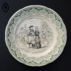 Lot 5 assiettes à dessert parlantes mariage beige et vert Digoin Sarreguemines anciennes