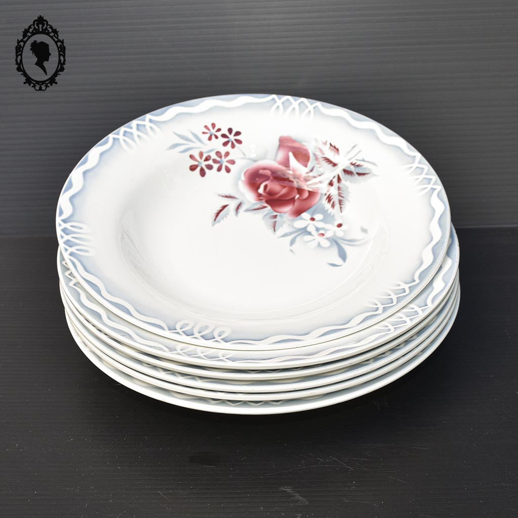 Lot 6 assiettes creuses fleur rose bleue LOT Digoin Sarreguemines vintage