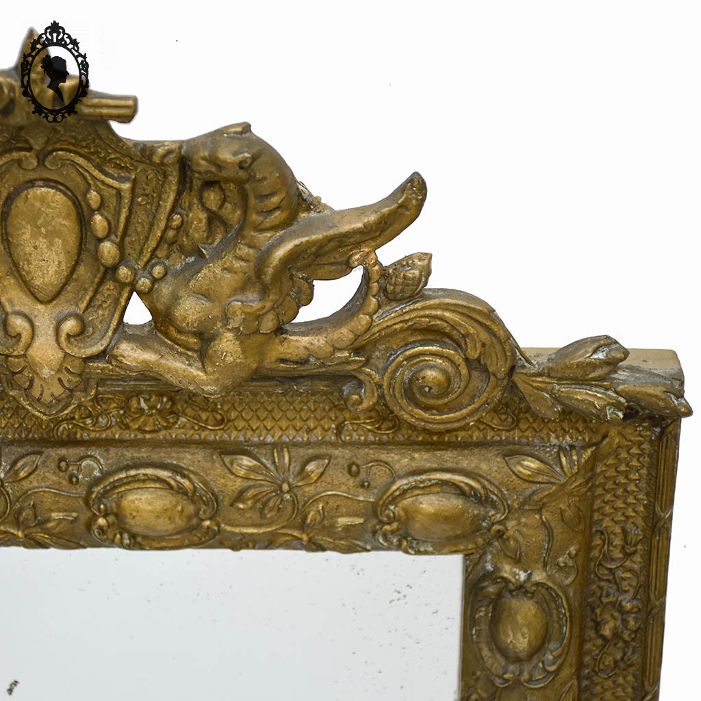 Miroir ancien avec fronton chimère phénix doré style Régence ou Napoléon 3 H 60 cm