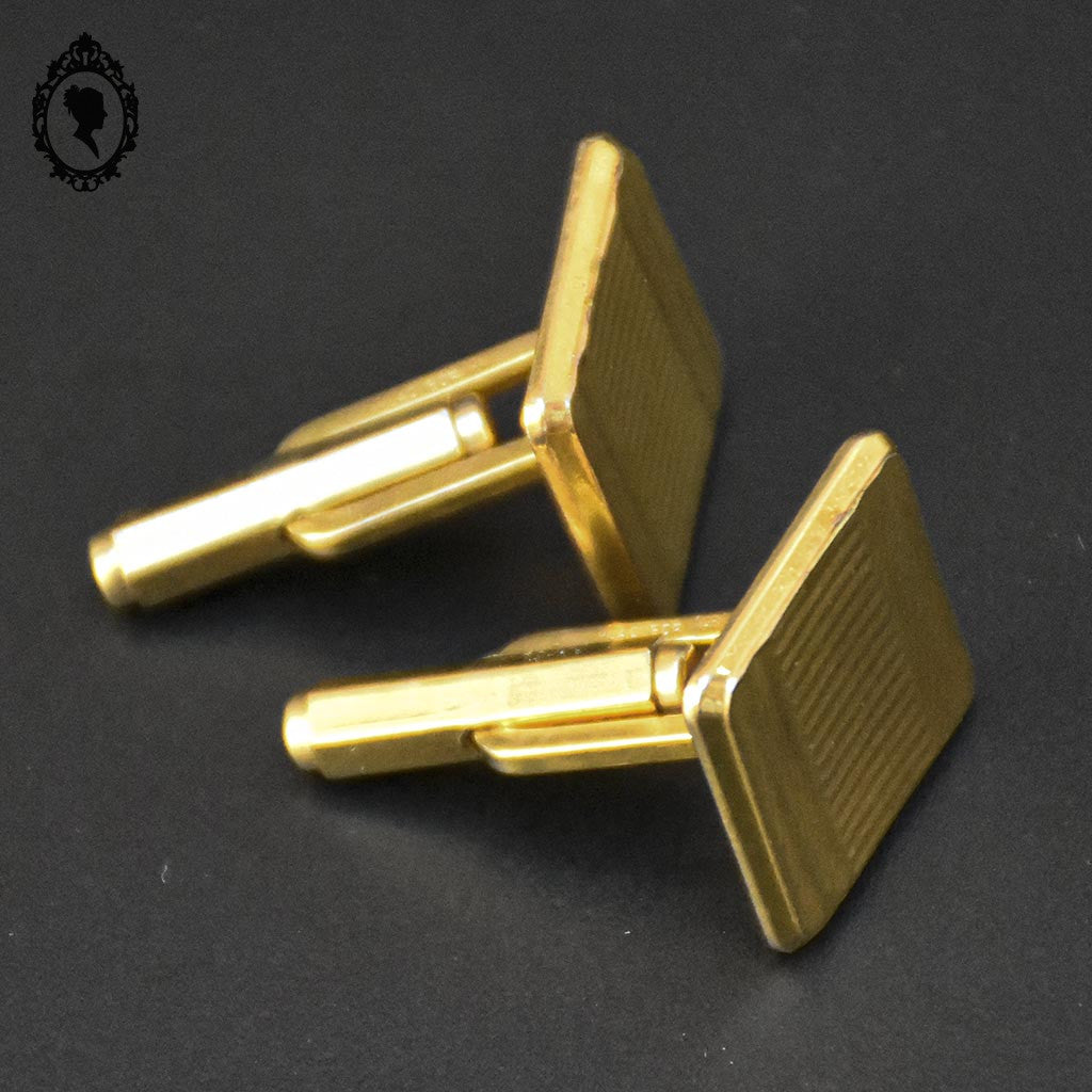 Paire de boutons de manchette doré plaqué or carré strié MM vintage