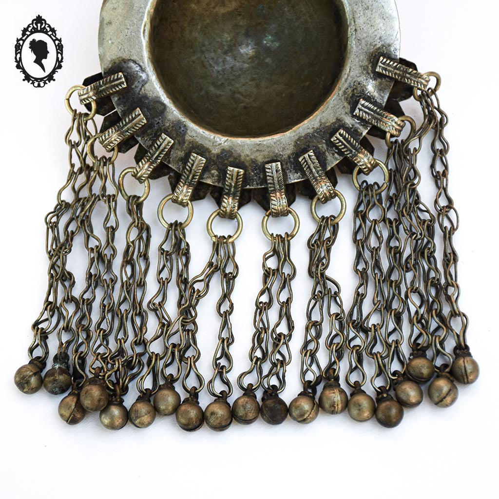 Pendentif collier ethnique métal antique H 16 cm nomade vintage ancien