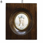 Petit cadre miniature portrait médaillon femme élégante sur ivoire ancien