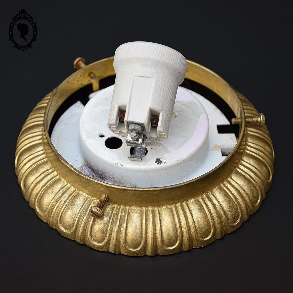 Plafonnier lustre demi sphère pointe diamant verre laiton vintage