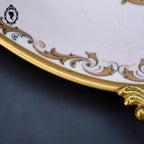 Romantique plat ovale fleuri porcelaine de Limoges rose poignées laiton Burroughs ancien