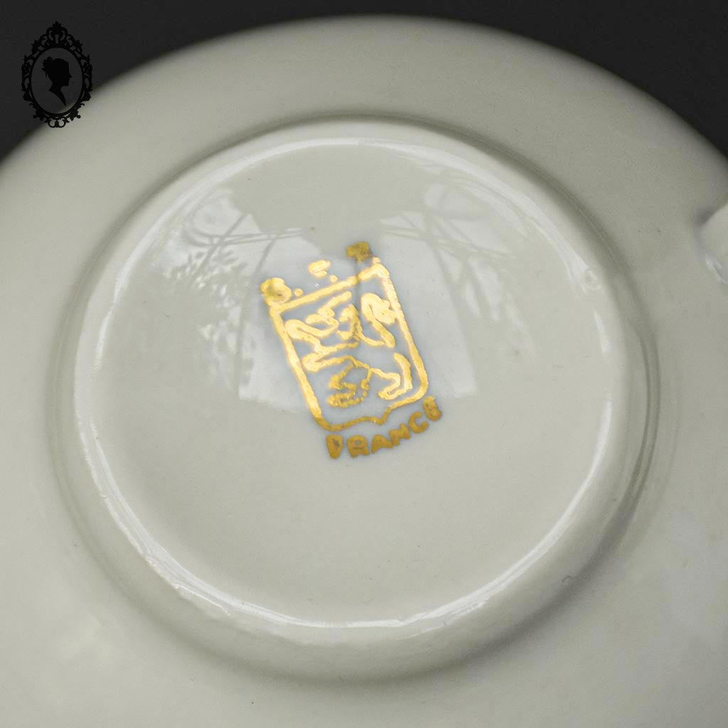 Service 12 tasses à café ou thé pot théière sucrier porcelaine S.E.R. Sélection France blanc doré