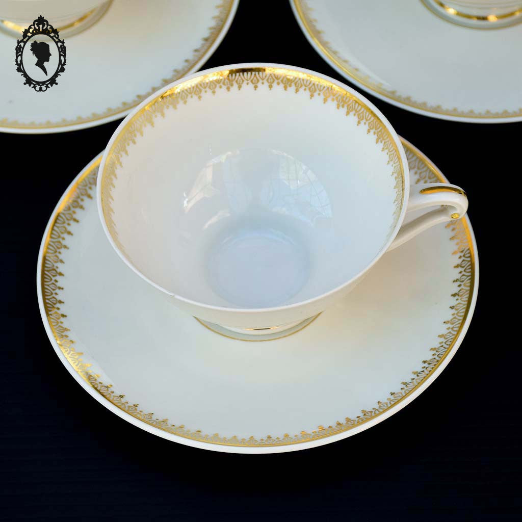 Service 12 tasses à café pots cafetière sucrier porcelaine fine UC Limoges blanc doré