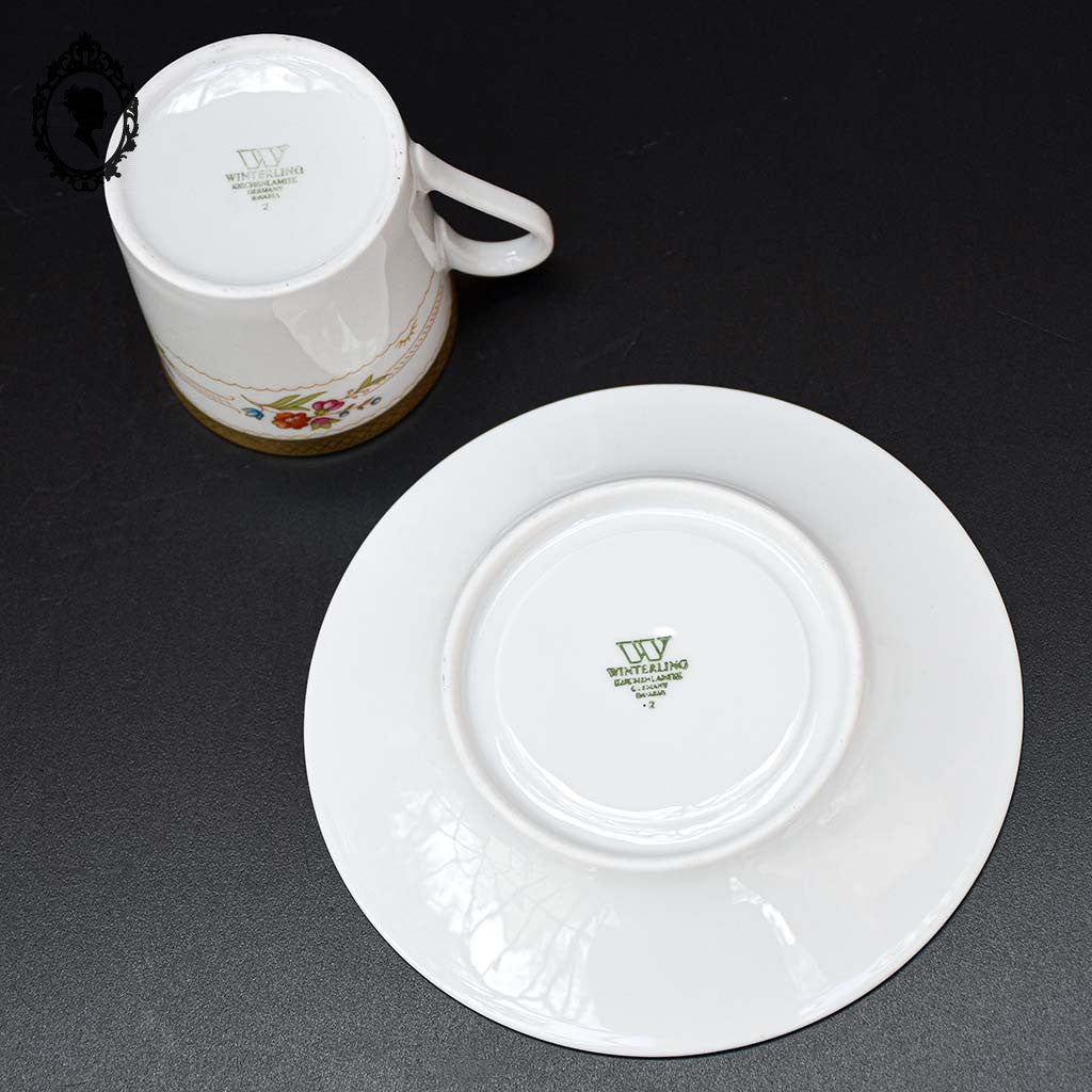 Service à café 8 tasses cafetière pots W Winterling Kirchenlamitz Germany Bavaria fleuri or vintage ancien