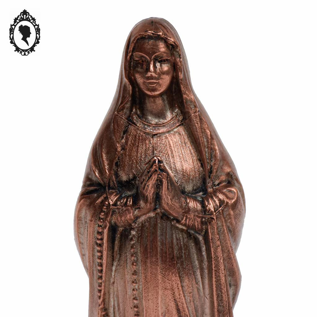 Statue Vierge Marie en métal orange objet religieux ancien vintage H 15 cm