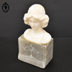 Statue tête buste femme en pierre beige et grise H 20 cm vintage
