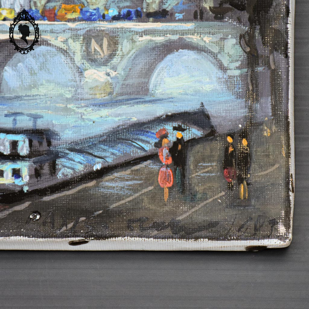Tableau peinture à l’huile Notre Dame de Paris souvenir Montmartre 1983 18 x 14 cm