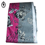 Tissu coupon ameublement coton fleuri gris noir rose Yin Yang Paris 325 x 285 cm
