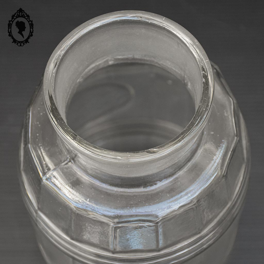 Pot en verre soufflé flacon Apothicaire pharmacie couvercle forme tonneau ancien